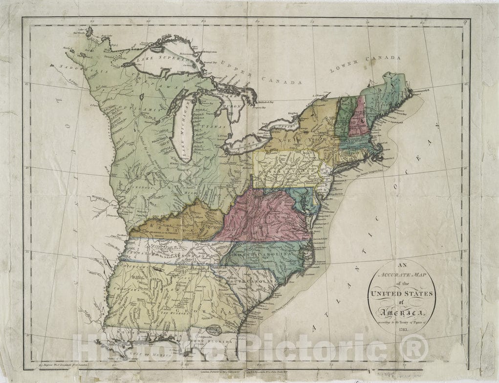 Historical Map, an Accurate map of The United States of America : According to The Treaty of Peace of 1783, Vintage Wall Art