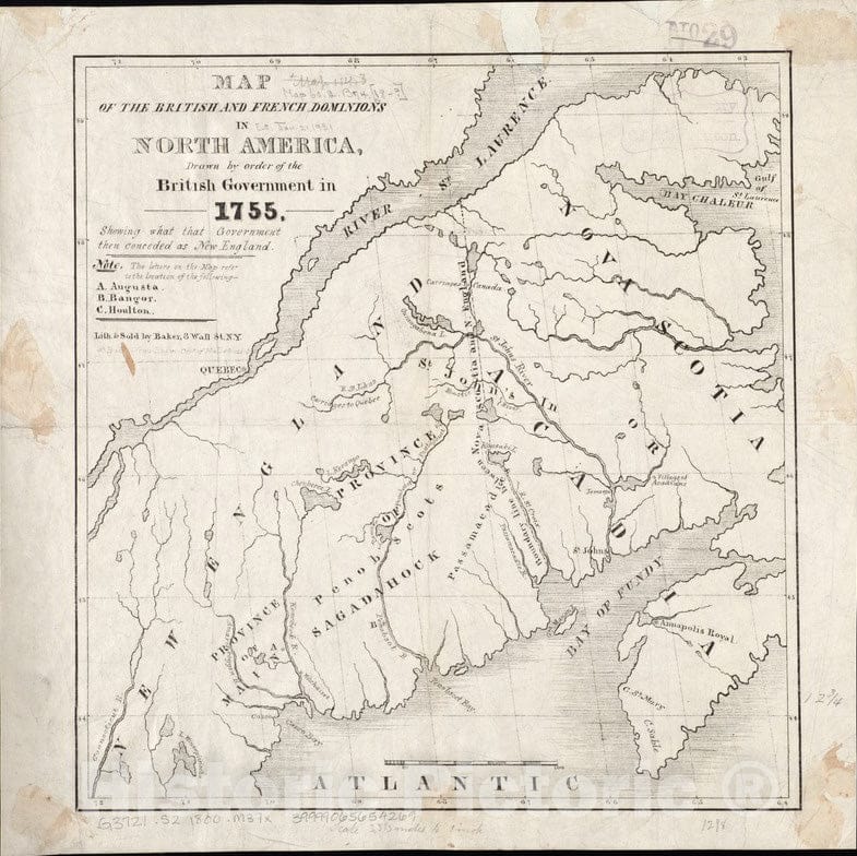 Historical Map, 1800-1899 Map of The British and French dominions in North America, Drawn by Order of The British Government in 1755, Vintage Wall Art