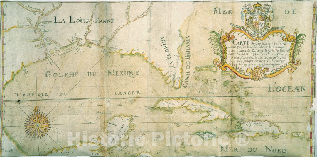 Historical Map, 1747 Carte du Cap FranciÂ¨ois de Saint Domingue, de l'isle de Cuba, de la Jamaique avec le Canal de Bahama, l'entreIe du fleuve St. Louis, Vintage Wall Art