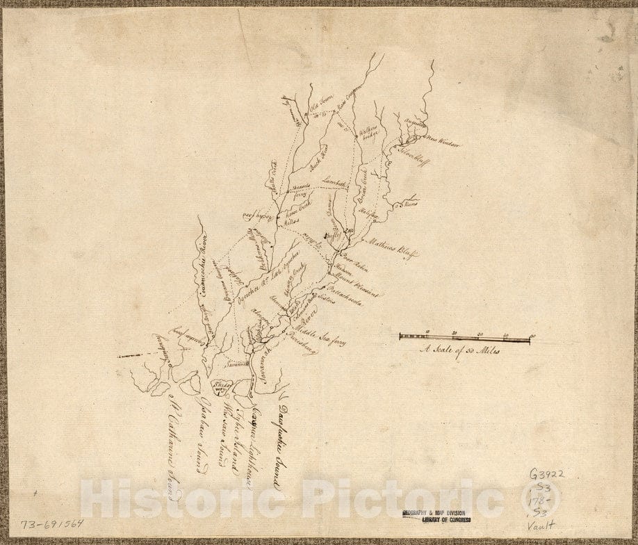 Historical Map, 1780-1789 Savannah River & Ogeechee River, Vintage Wall Art