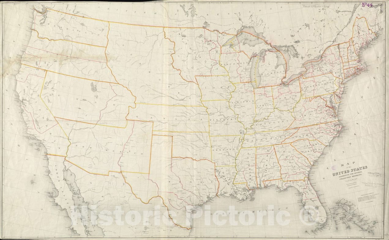 Historical Map, 1855 Map of The United States exhibiting The Several Collection districts, Vintage Wall Art