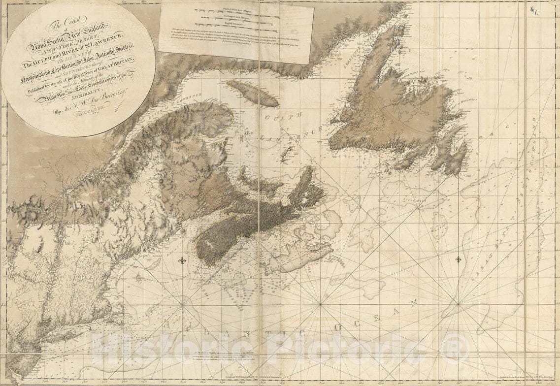 Historical Map, 1780 The Coast of Nova Scotia, New England, New-York, Jersey, The Gulph and River of St. Lawrence : The Islands of Newfoundland, Cape Breton, St, Vintage Wall Art