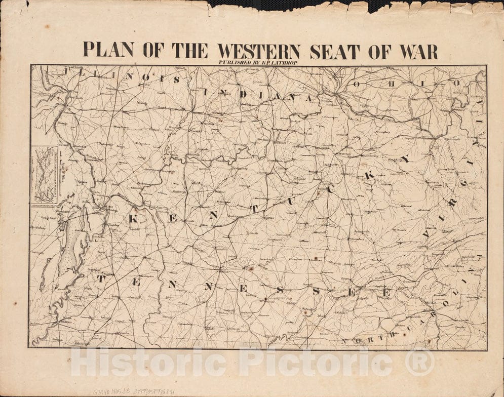 Historical Map, 1865 Plan of The Western seat of war, Vintage Wall Art