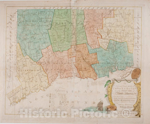 Historical Map, 1792 A New and Correct map of Connecticut : one of The United States of North America, Vintage Wall Art