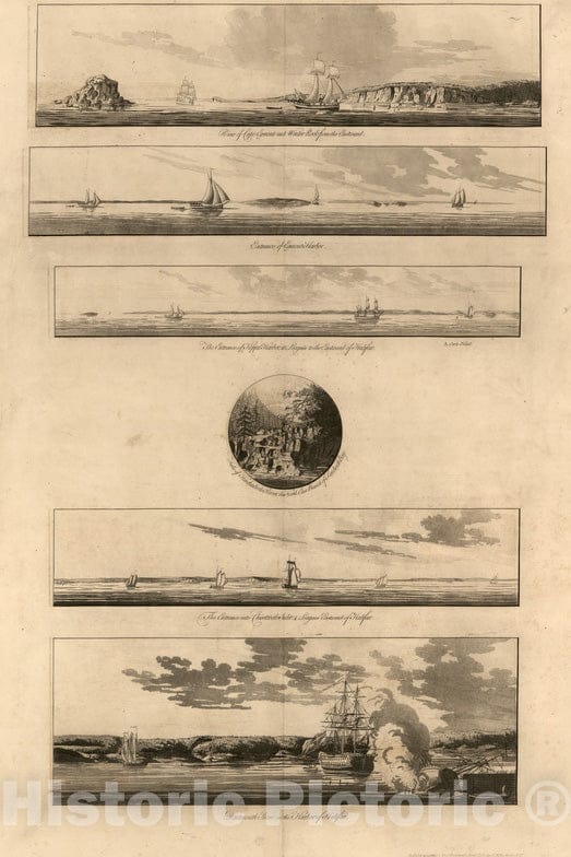 Historical Map, 1781 View of Cape Egmont and Winter Rock from the eastward ; Entrance of Egmont Harbor ; The entrance of Keppel Harbor; Falls of Hinchinbrok, Vintage Wall Art : 5132379