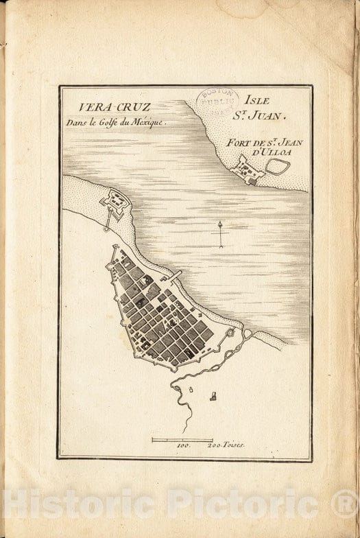 Historical Map, 1755 Vera-Cruz Dans le Golfe du MeIxique [and] Isle St. Juan, Fort de St. Jean d'Ulloa, Vintage Wall Art