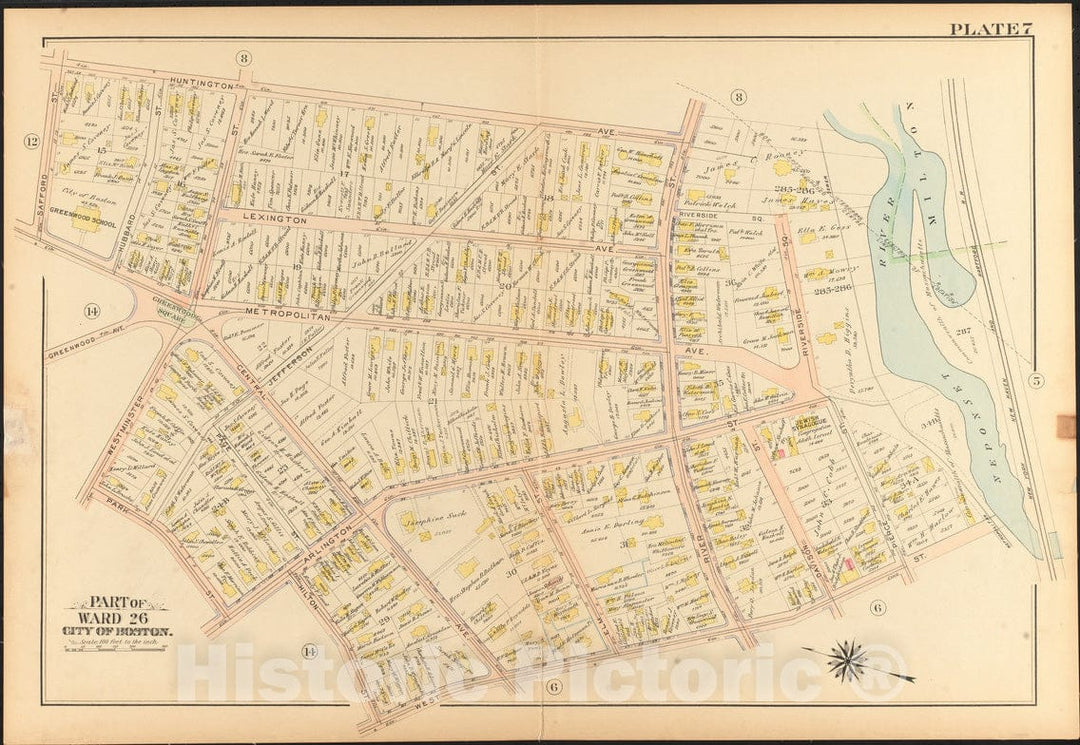 Historical Map, 1912 Atlas of The City of Boston, Ward 26, Hyde Park : Plate 7, Vintage Wall Art