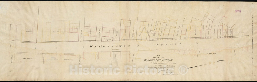 Historical Map, Plan of Washington Street Showing Proposed Lines of widening from Asylum to Warren : Oct. 2nd 1860, Vintage Wall Art