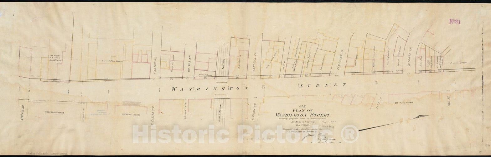 Historical Map, Plan of Washington Street Showing Proposed Lines of widening from Asylum to Warren : Oct. 2nd 1860, Vintage Wall Art