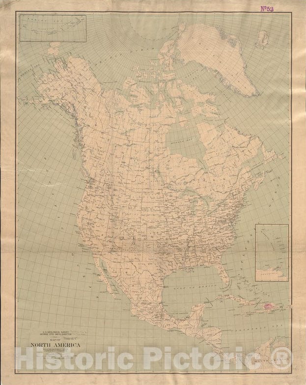 Historical Map, 1912 Map of North America : Reduced from map on Scale of 1: 5,000,000, Vintage Wall Art