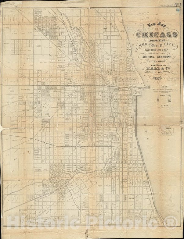 Historical Map, 1855 New map of Chicago : comprising The Whole City, Taken from Lowe's Historical Map, with All The Recent additions, subdivisions & Extensions, Vintage Wall Art