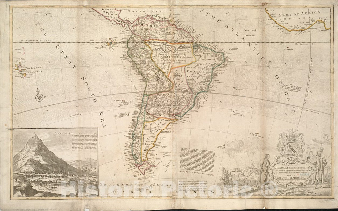 Historical Map, 1709-1720 This map of South America, According to The Newest and Most Exact observations, Vintage Wall Art