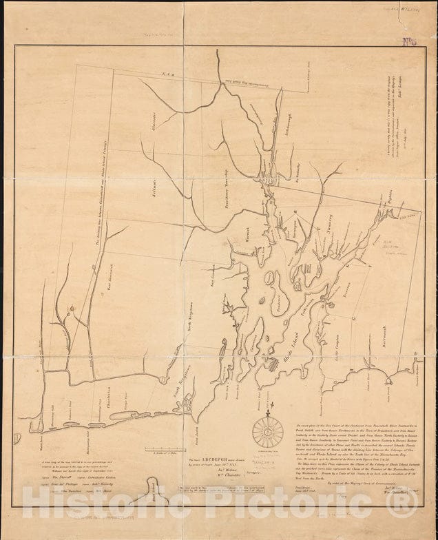 Historical Map, 1845 an Exact Plan of The sea Coast of The Continent from Paucatuck River eastwards to Point Judith and from thence northwards, Vintage Wall Art