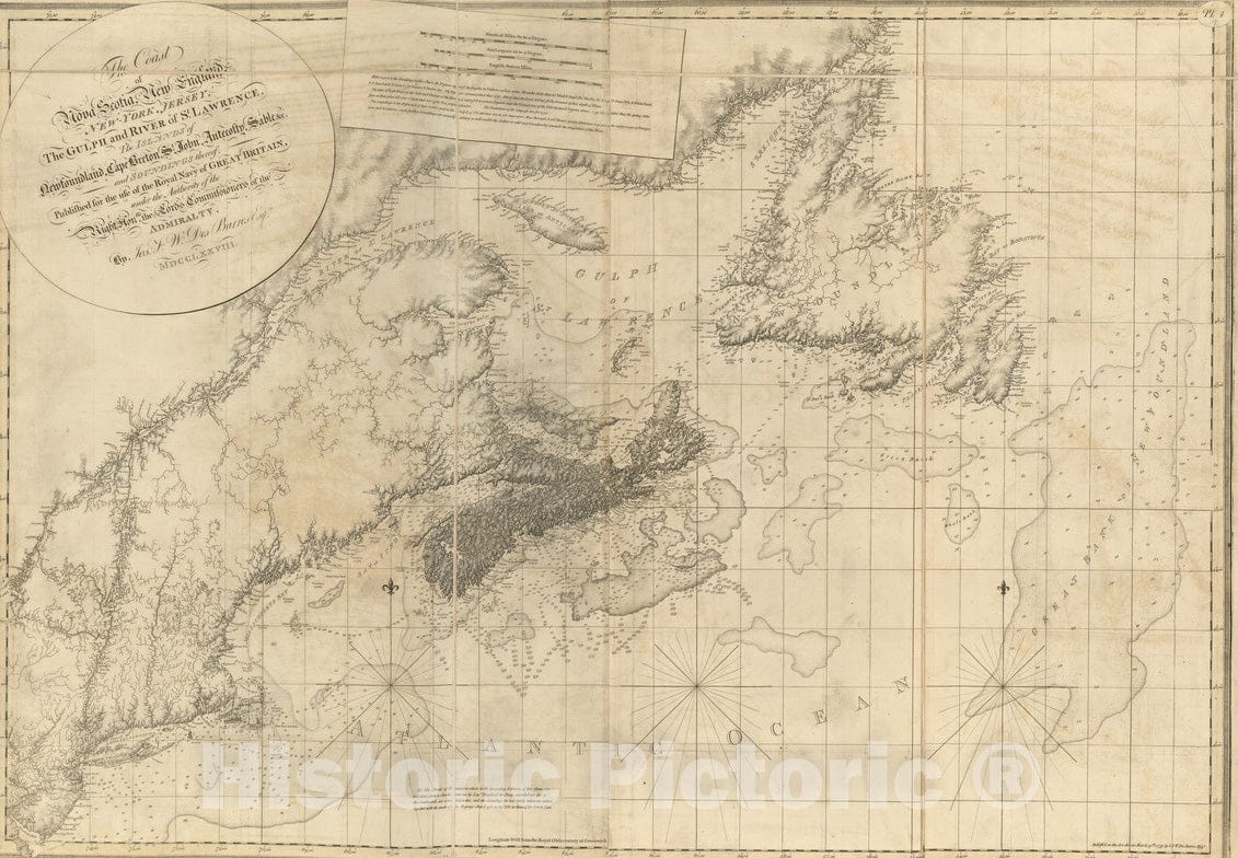 Historical Map, 1779 The Coast of Nova Scotia, New England, New-York, Jersey, The Gulph and River of St. Lawrence : The Islands of Newfoundland, Cape Breton, St, Vintage Wall Art