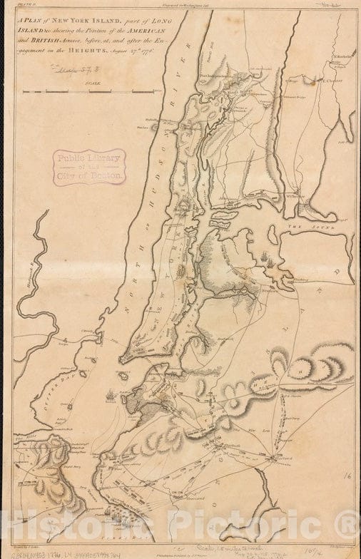 Historical Map, 1776 A Plan of New York Island, Part of Long Island et Cetera. shewing The Position of The American and British Armies, 1776, Vintage Wall Art