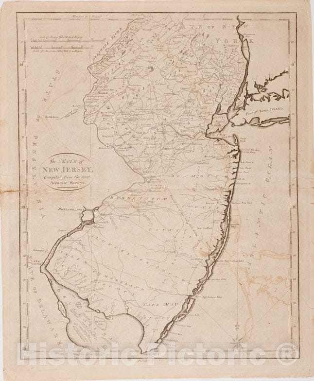 Historical Map, 1796 The State of New Jersey, Vintage Wall Art