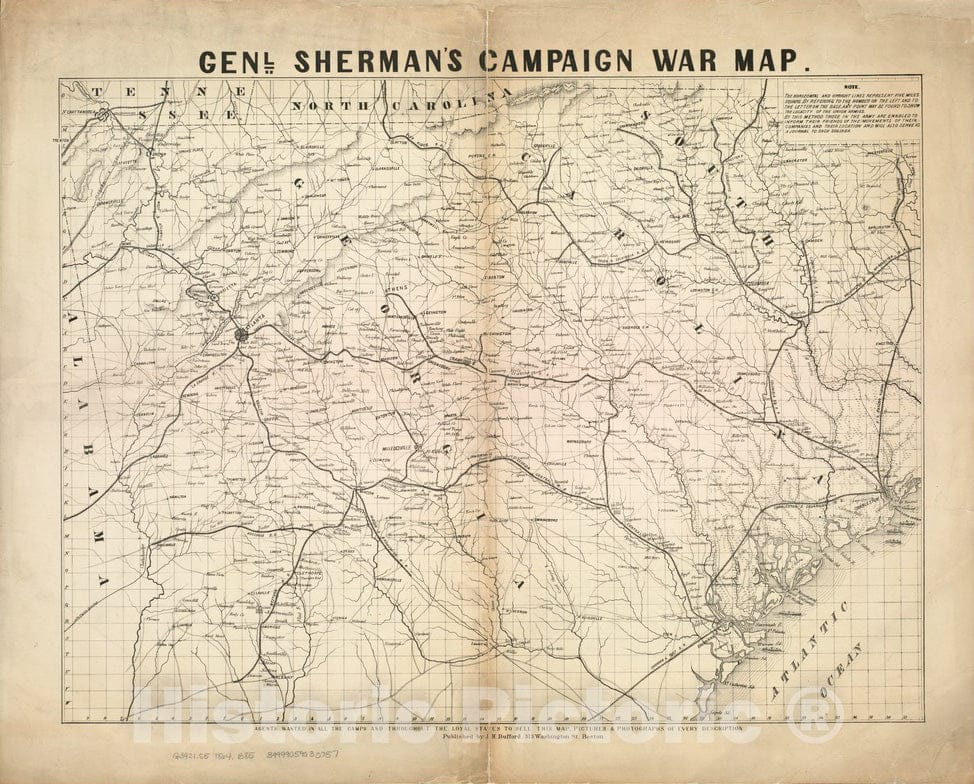 Historical Map, 1864 Genl. Sherman's Campaign war Historical Map, Vintage Wall Art