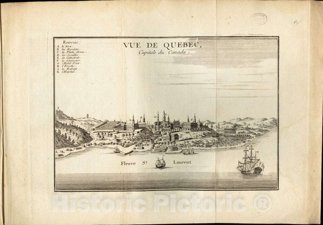 Historical Map, 1755 Vue de Quebec, capitale du Canada, Vintage Wall Art