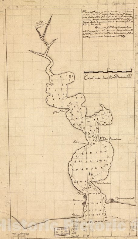 Historical Map, 1786 Plano del Puerto de SamaI, situado en la costa del N. de la ysla de SntiaIgo. de Cuba, Vintage Wall Art