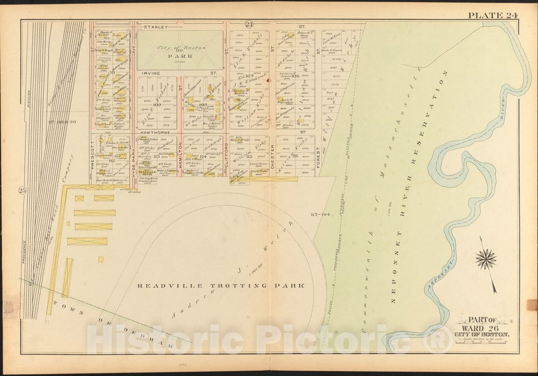 Historical Map, 1912 Atlas of The City of Boston, Ward 26, Hyde Park : Plate 24, Vintage Wall Art