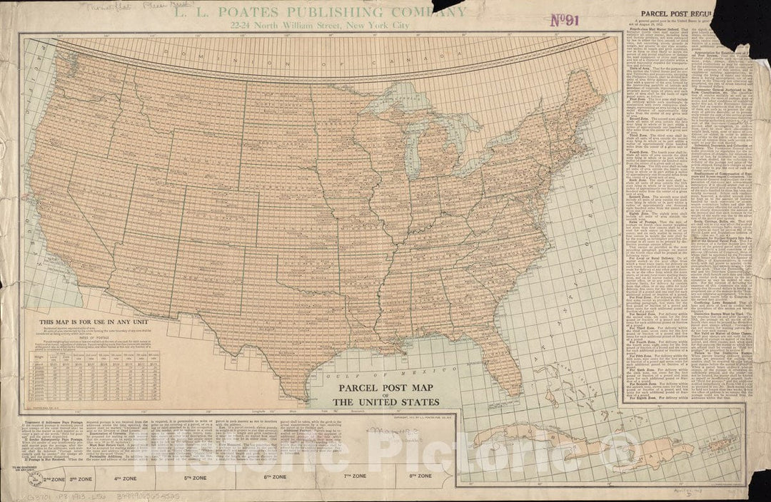 Historical Map, 1913 Parcel Post map of The United States, Vintage Wall Art