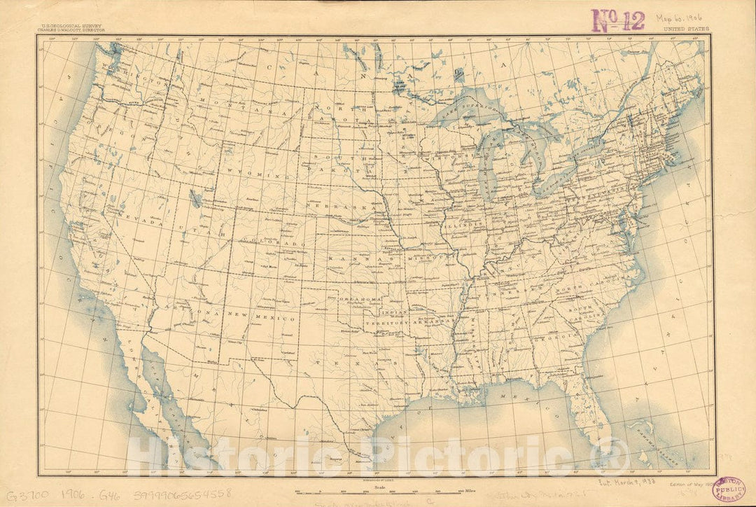 Historical Map, 1906 United States, Vintage Wall Art