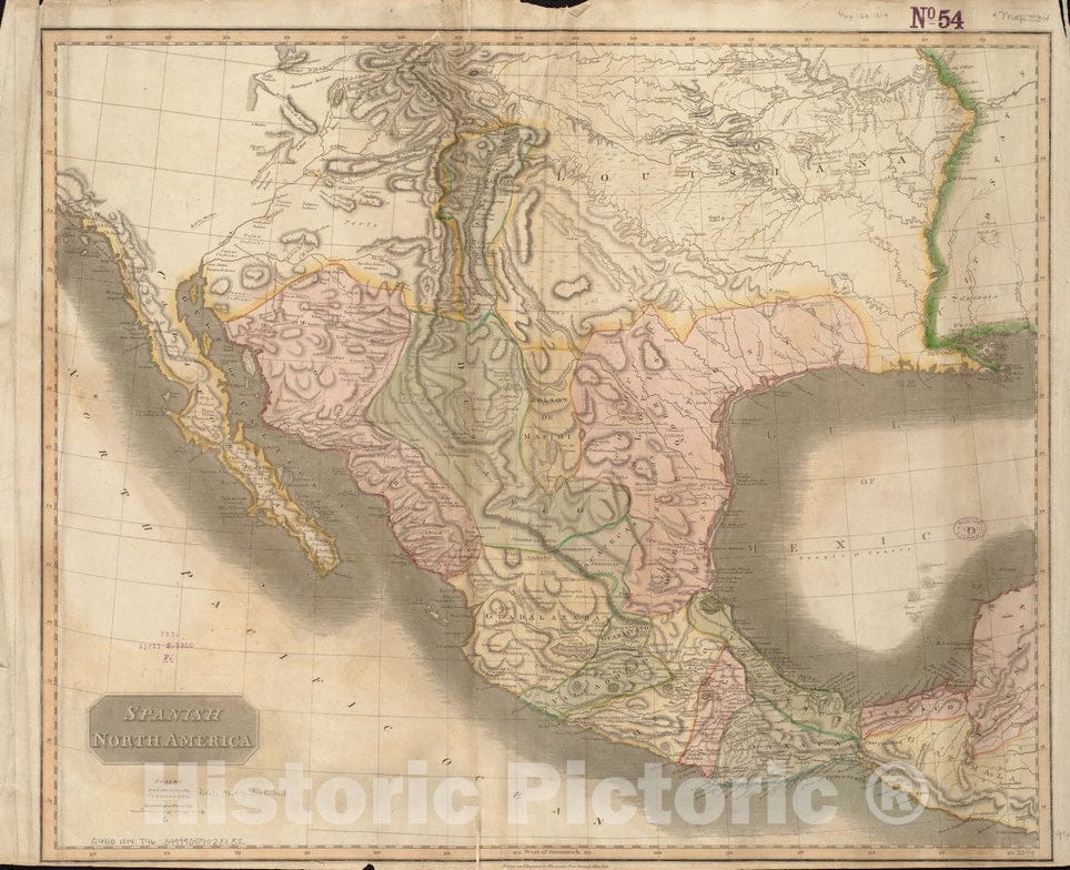 Historical Map, 1814 Spanish North America, Vintage Wall Art