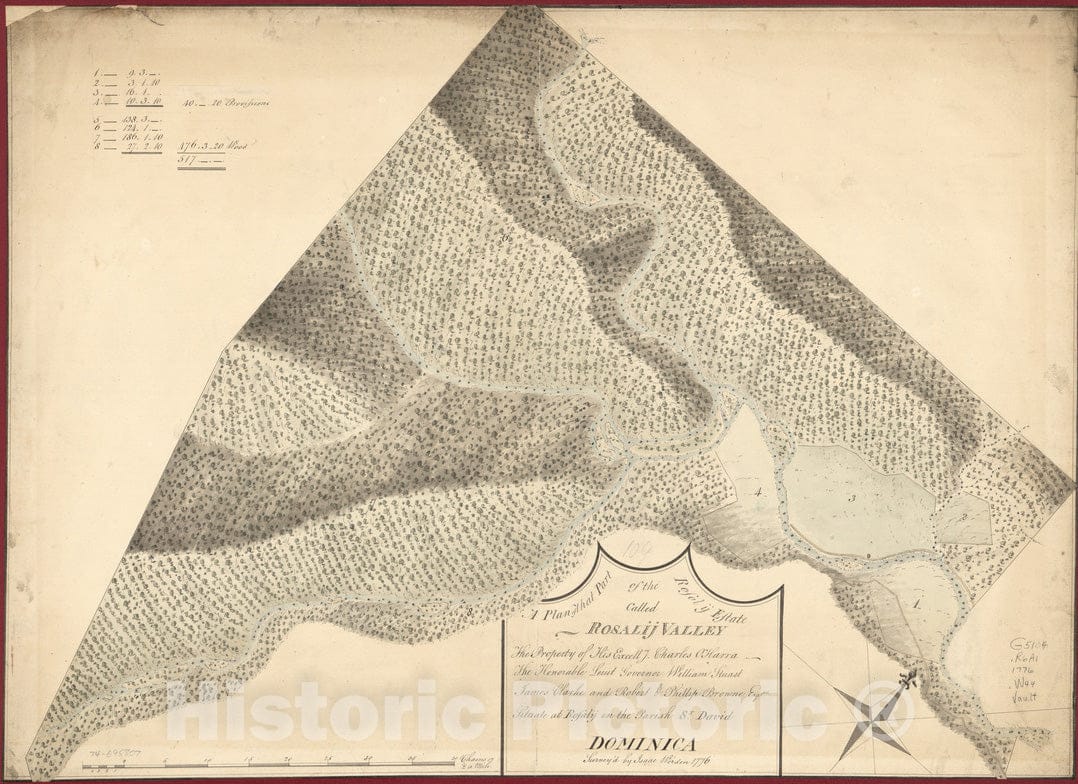 Historical Map, 1776 A Plan of That Part of The Rosalij Estate Called Rosalij Valley : The Property of His Excellcy. Charles O'Harra, Vintage Wall Art