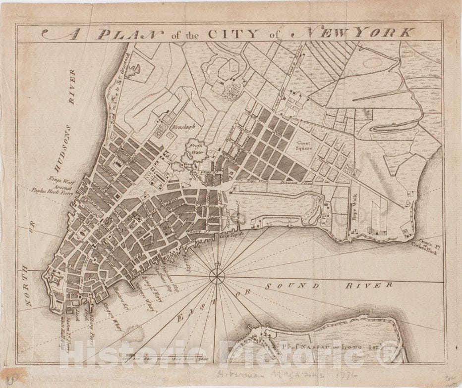 Historical Map, 1776 A Plan of the city of New York, Vintage Wall Art : 5132726