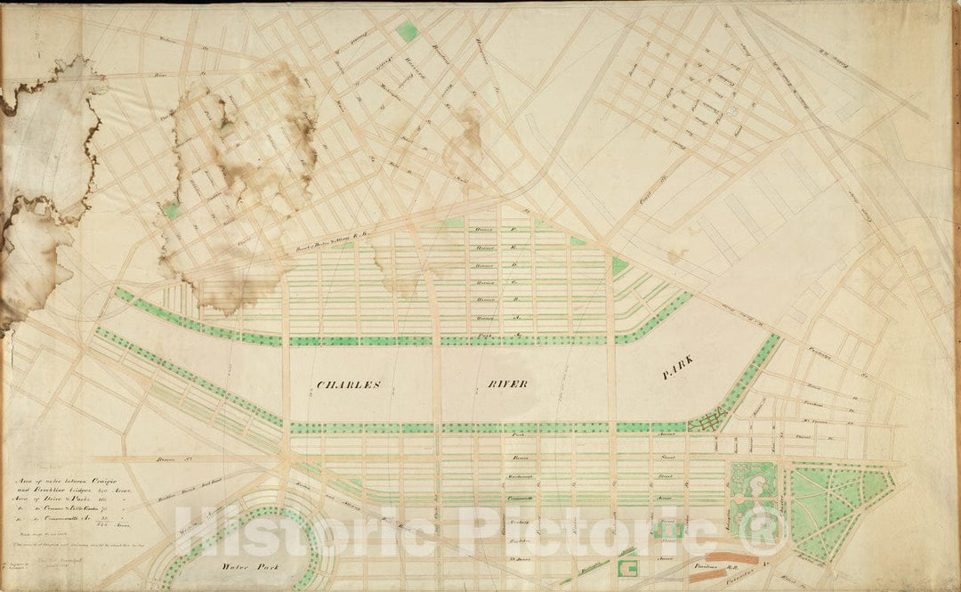 Historical Map, 1885 [Plan for proposed Charles River Park], Vintage Wall Art