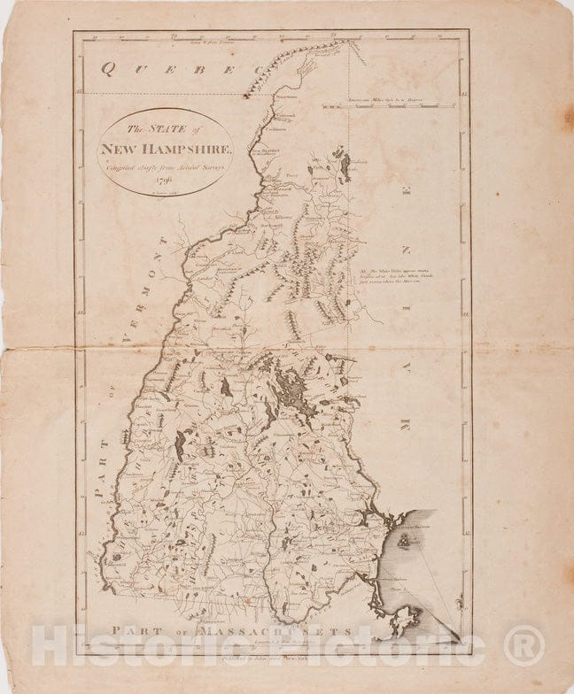 Historical Map, 1796 The State of New Hampshire, Vintage Wall Art