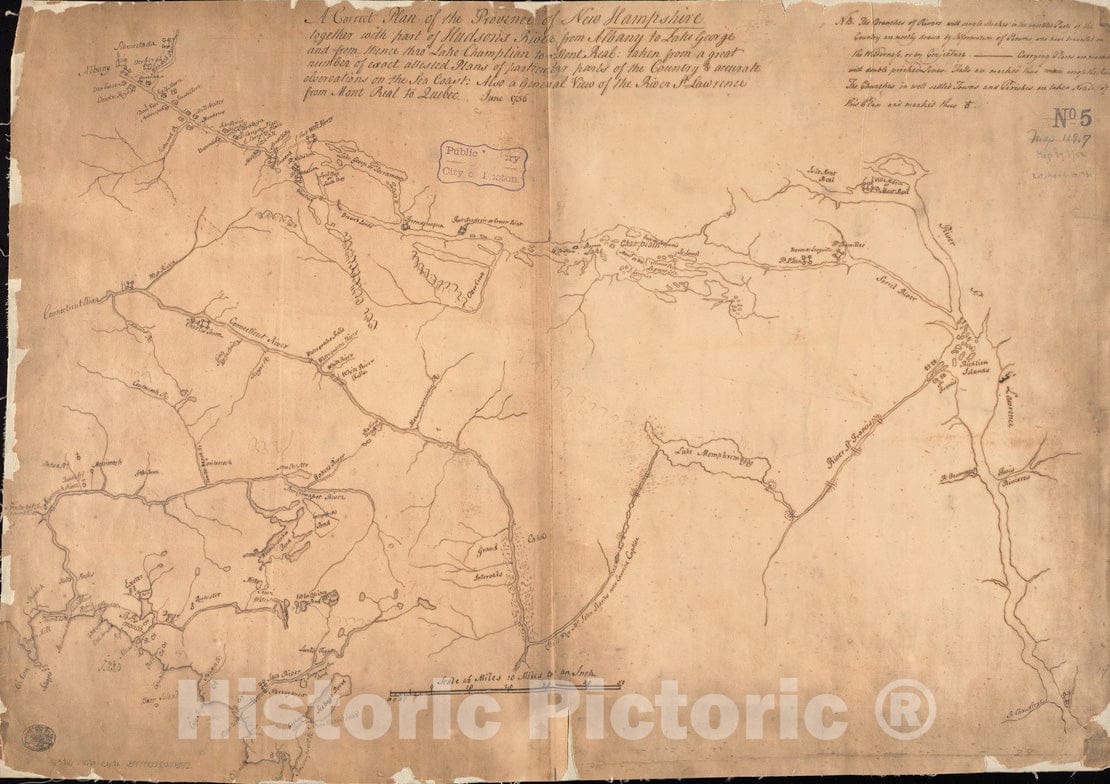 Historical Map, 1880 A Correct Plan of The Province of New Hampshire Together with pof The Hudsons River from Albany to Lake George and from thence Thro Lake, Vintage Wall Art