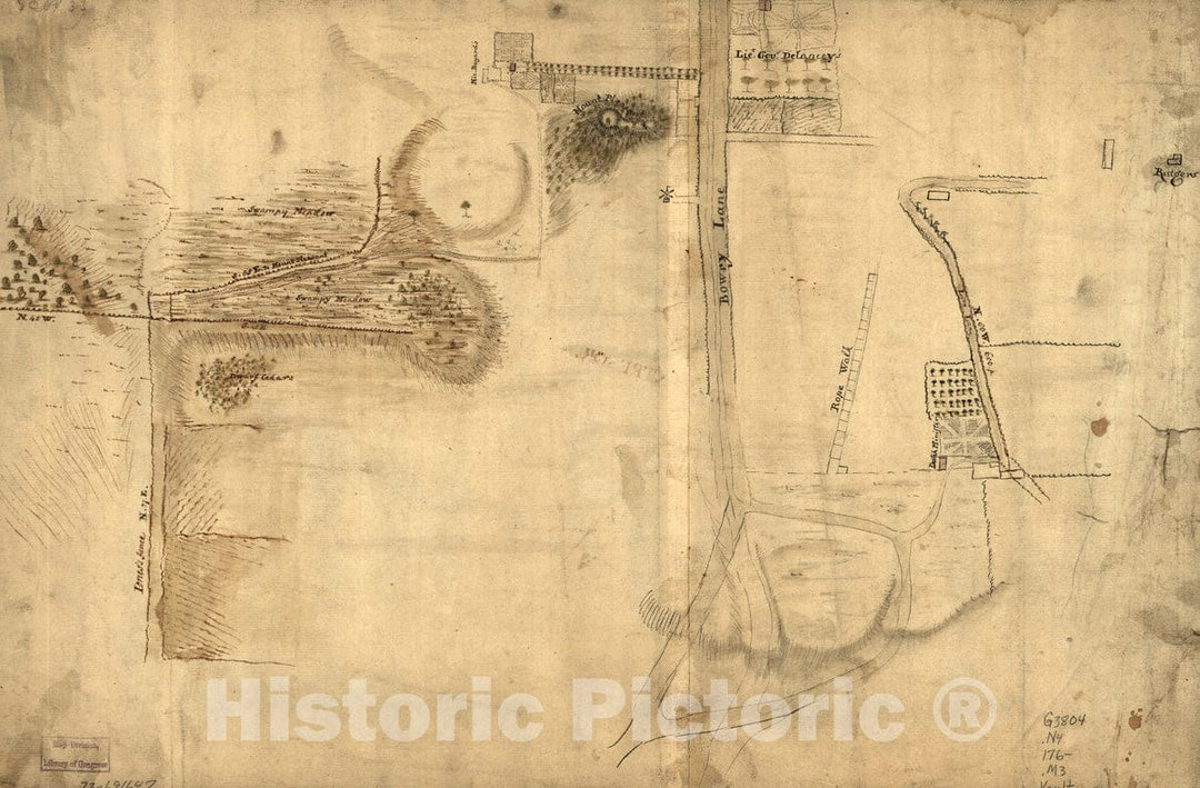 Historical Map, 1760-1769 Map Showing The Bowery Lane Area of Manhattan, Vintage Wall Art