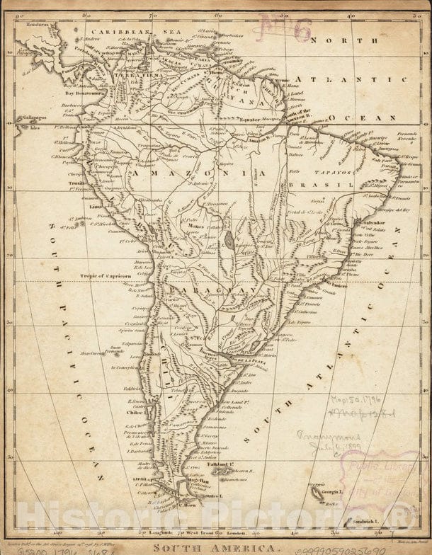 Historical Map, 1796 South America, Vintage Wall Art