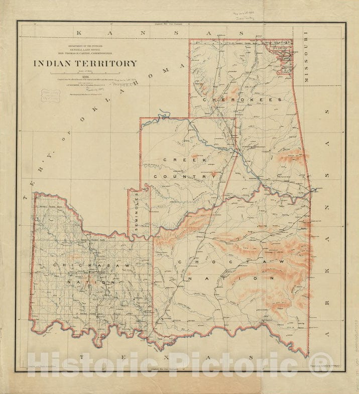 Historical Map, 1891 Indian Territory, Vintage Wall Art