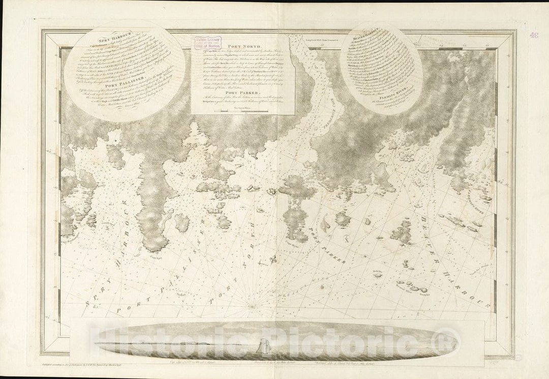 Historical Map, 1776 Spry Harbour : Port Pallisser ; Port North ; Port Parker ; Beaver Harbour ; Fleming River, Vintage Wall Art