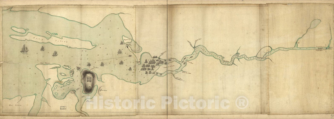 Historical Map, 1779 Penobscot River and Bay, with The Operations of The English Fleet, Under Sir George Collyer : Against The Division of Massachusetts Troops, Vintage Wall Art