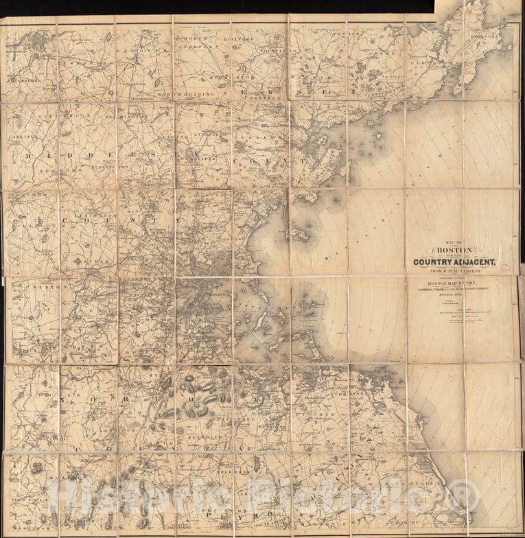 Historical Map, 1883 Map of Boston and The Country Adjacent, from Actual surveys, Vintage Wall Art