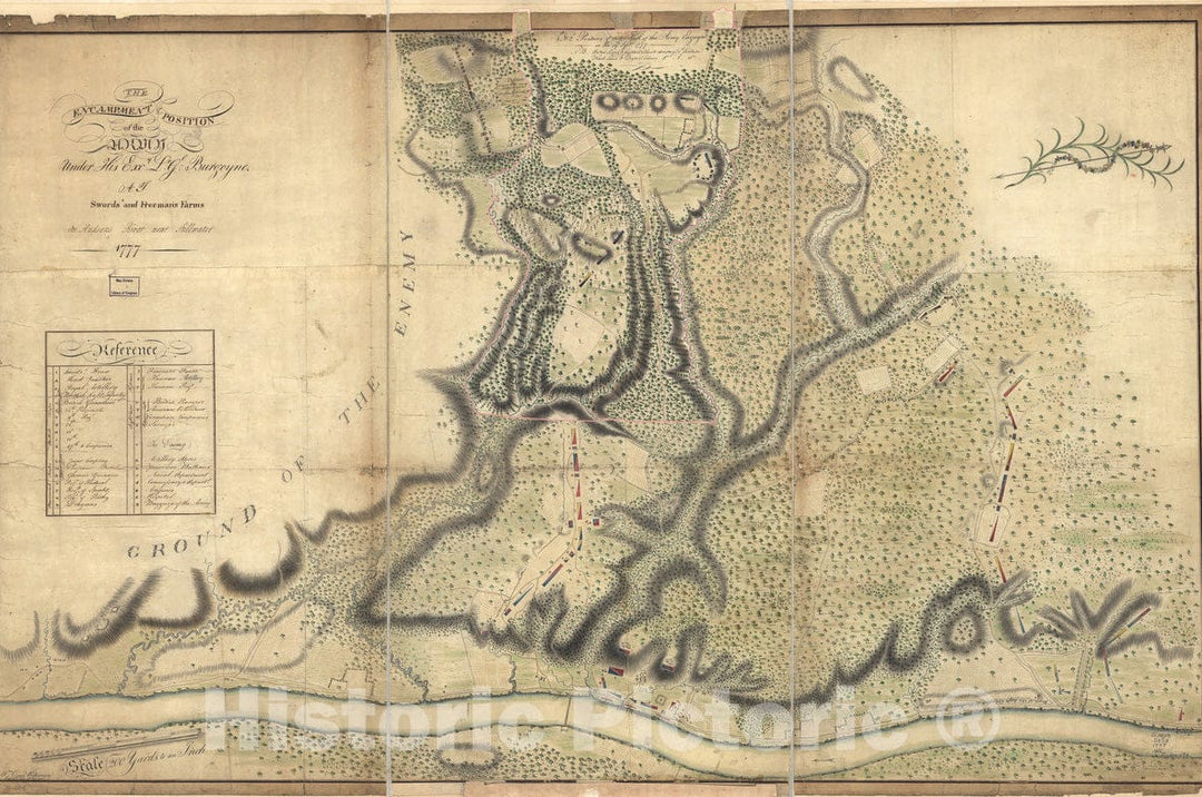 Historical Map, 1777 The Encampment & Position of The Army Under His Excy. Lt. Gl: Burgoyne : at Swords's and Freeman's Farms on Hudsons River Near Stillwater, 1777, Vintage Wall Art