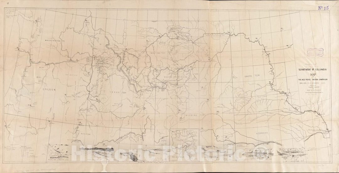 Historical Map, 1877 Map of the Nez Perce Indian campaign Brig. Gen. O. O. Howard commanding, Vintage Wall Art