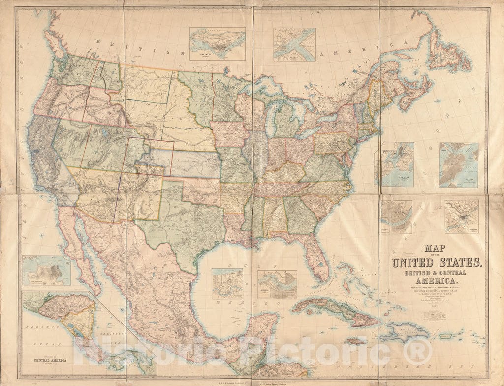 Historical Map, 1857 Map of The United States, British & Central America : from State documents & unpublished Materials, Vintage Wall Art