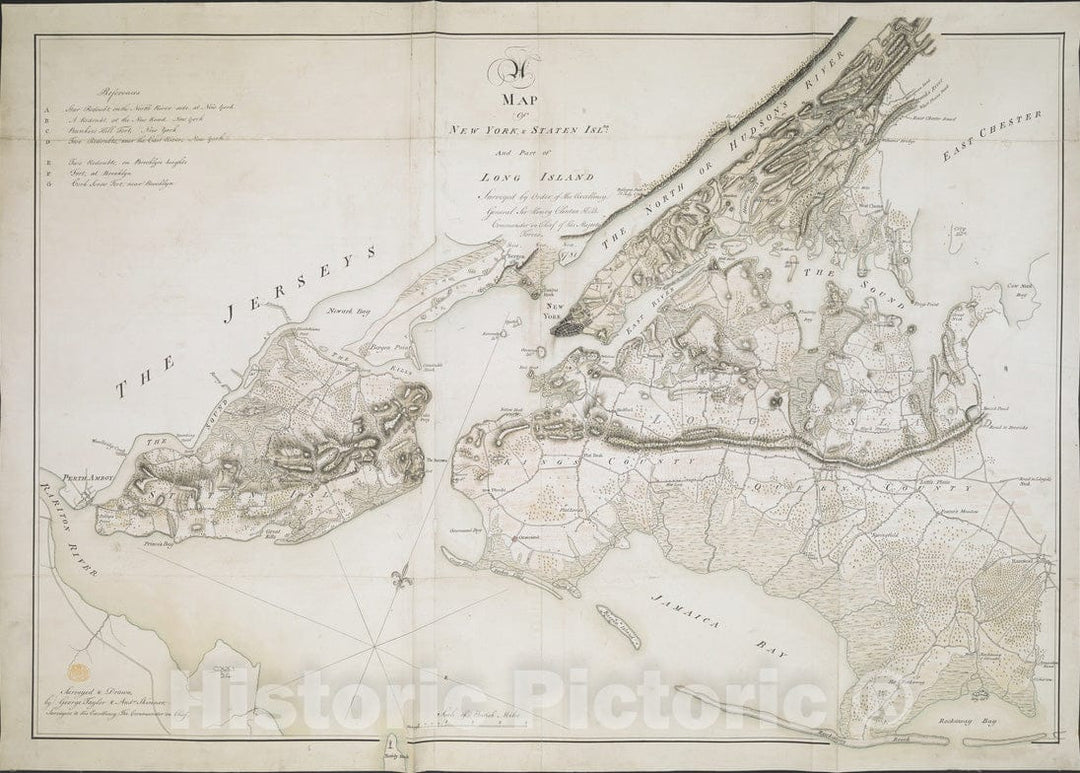 Historical Map, 1781 A MAP of New York, Staten ISLDS; and Part of Long Island : Surveyed by Order of His Excellency General Sir Henry Clinton K.B. Commander, Vintage Wall Art