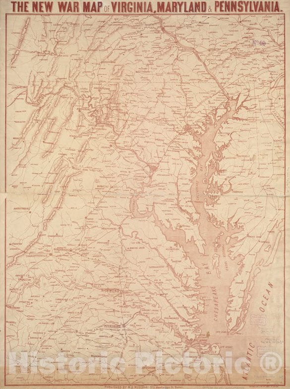 Historical Map, 1860-1869 The New war map of Virginia, Maryland & Pennsylvania, Vintage Wall Art