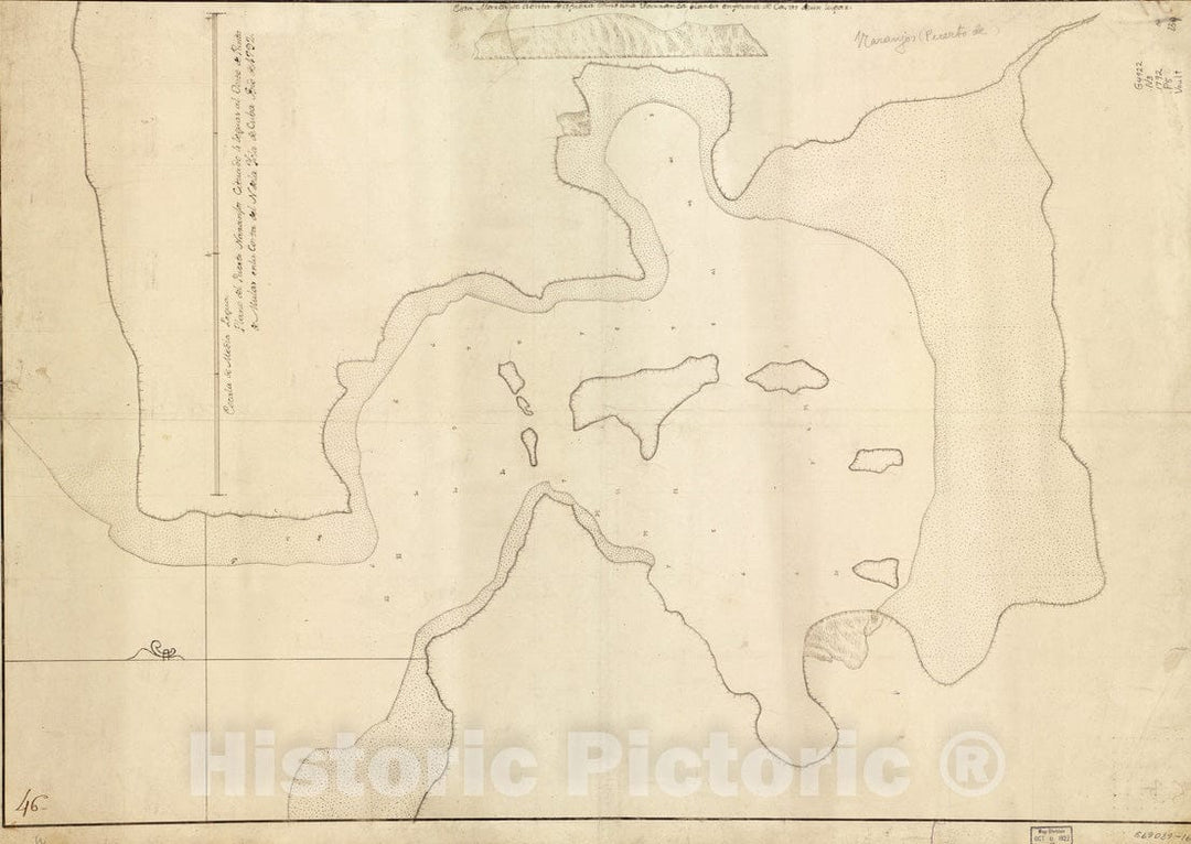 Historical Map, 1792 Plano del Puerto Naranjos cituado 4 leguas al oeste de Punta de Mulas en la Costa del N. de la ysla de Cuba, Vintage Wall Art