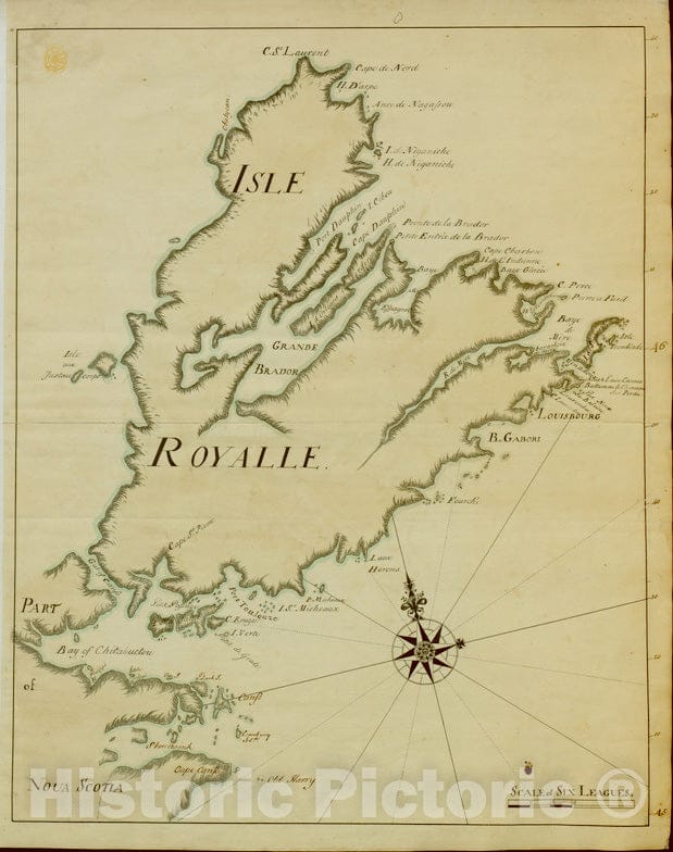 Historical Map, 1740-1758 [A Manuscript map of Isle Royalle], Vintage Wall Art