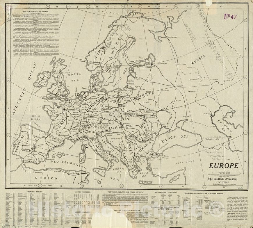 Historical Map, 1915 Europe, Vintage Wall Art