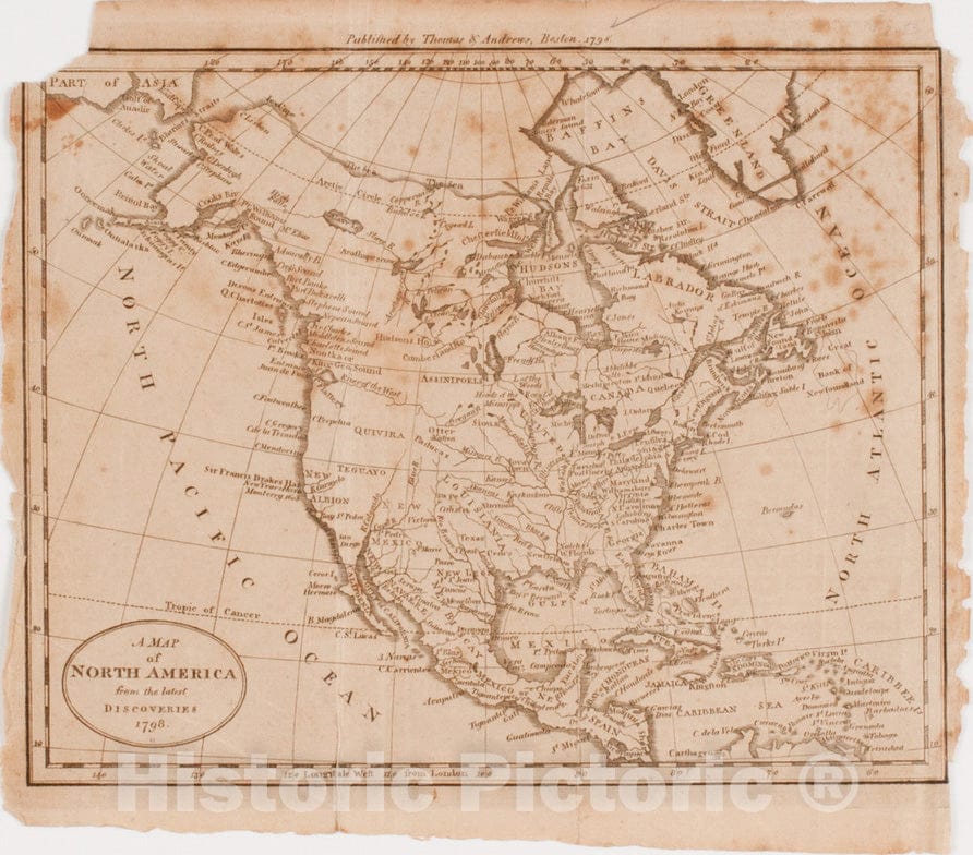 Historical Map, A Map of North America from The Latest Discoveries 1798, Vintage Wall Art