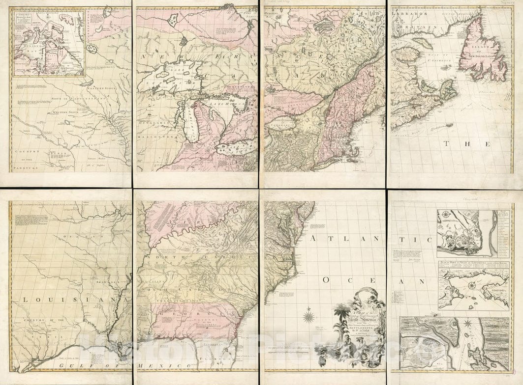 Historical Map, 1755 A map of The British and French dominions in North America, with The Roads, Distances, Limits, and Extent of The settlements, Vintage Wall Art