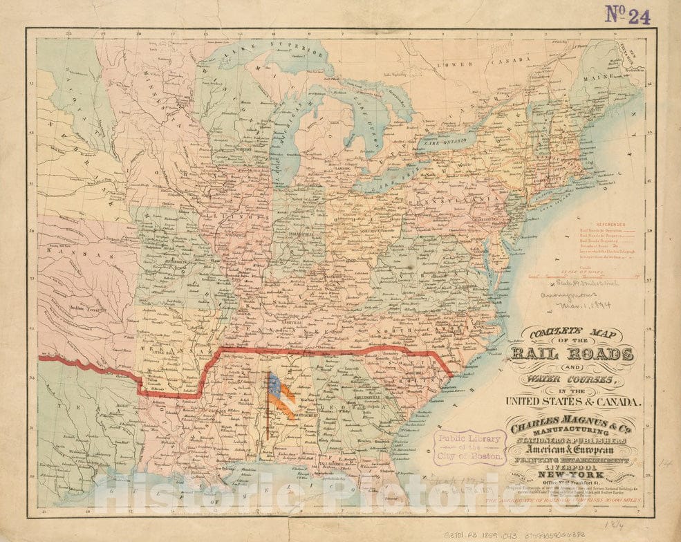 Historical Map, 1859 Complete map of The Rail Roads and Water Courses in The United States & Canada, Vintage Wall Art