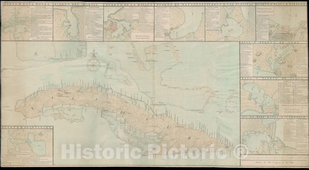 Historical Map, 1770 Ysla de Cuba, Vintage Wall Art